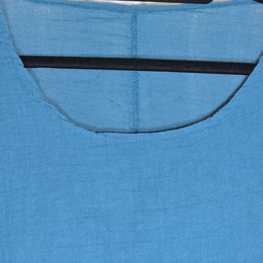 MEO MELI Made In Italy 100% Linen Tunic Top Blue Short Sleeve Lrg/XL Cottagecore - Picture 8 of 15